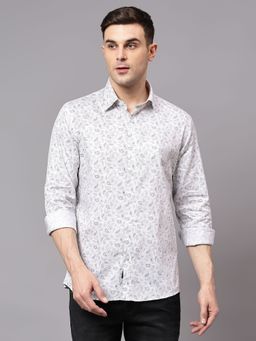 Cantabil - Men White Printed Full Sleeves Party Wear Shirt