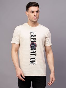 Cantabil - Men Beige Printed Round Neck T-Shirt