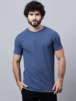 Cantabil - Men Blue Solid Round Neck T-Shirt