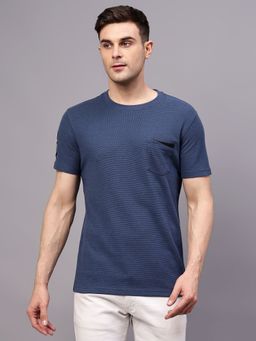 Cantabil - Men Dark Blue Solid Round Neck T-Shirt