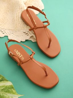 GNIST - Tan Office Plain Flat Sandal