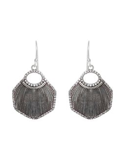 Sheer by Priyaasi - Feather Textured Oxidised Silver Drop Earrings