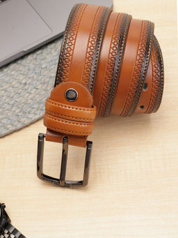 ZEVORA - Men Tan Textured Formal Belt
