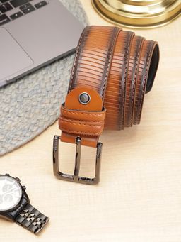 ZEVORA - Men Tan Textured Formal Belt