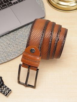 ZEVORA - Men Tan Textured Formal Belt