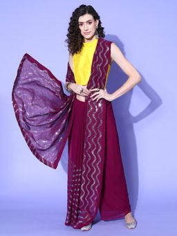 Sareemall - Womens Georgette Magenta Embellished Celebrity Saree with Unstitched Blouse