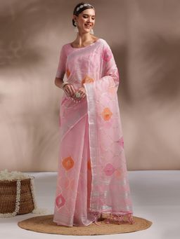 Sareemall - Womens Art Silk Pink Embellished Celebrity Saree with Unstitched Blouse