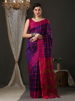 Sareemall - Womens Aura Silk Navy Blue Woven Design Designer Saree with Unstitched Blouse