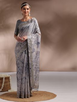Sareemall - Womens Art Silk Grey Embellished Celebrity Saree with Unstitched Blouse