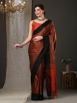 Akhilam - Womens Aura Silk Brown Woven Design Designer Saree with Unstitched Blouse