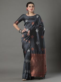 Akhilam - Womens Silk Blend Grey Woven Design Designer Saree with Unstitched Blouse