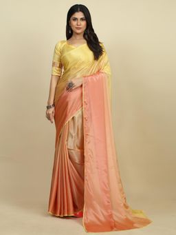 Akhilam - Womens Chiffon Peach Solid Designer Saree with Unstitched Blouse