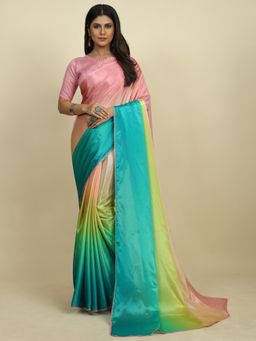 Akhilam - Womens Chiffon Pink Solid Designer Saree with Unstitched Blouse