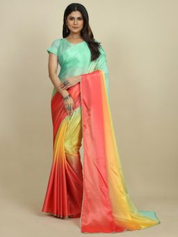 Akhilam - Womens Chiffon Sea Green Solid Designer Saree with Unstitched Blouse