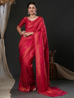 Akhilam - Womens Silk Blend Pink Woven Design Designer Saree with Unstitched Blouse