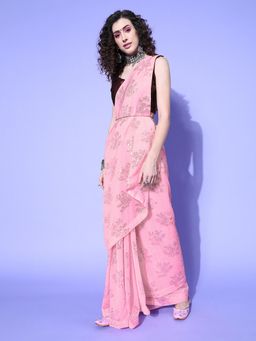 Sareemall - Womens Georgette Pink Embellished Celebrity Saree with Unstitched Blouse