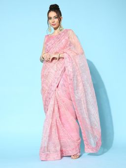 Sareemall - Womens Organza Pink Embellished Designer Saree with Unstitched Blouse