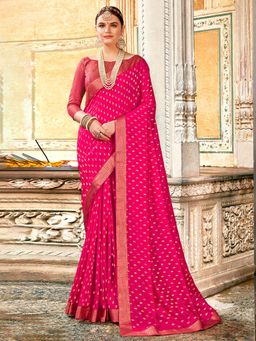 Sareemall - Womens Vichitra Silk Pink Printed Designer Saree with Unstitched Blouse