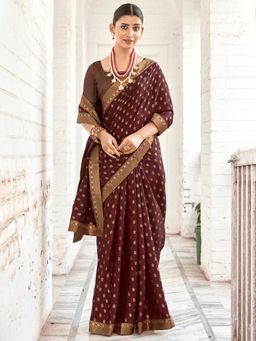 Sareemall - Womens Vichitra Silk Burgundy Printed Designer Saree with Unstitched Blouse