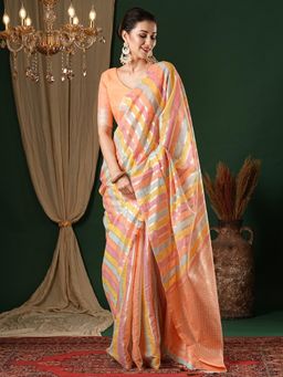 Akhilam - Womens Silk Cotton Peach Woven Design Designer Saree with Unstitched Blouse