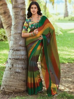 Sareemall - Womens Chiffon Multi-Color Embellished Designer Saree with Unstitched Blouse