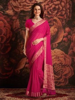 Akhilam - Womens Georgette Pink Woven Design Designer Saree with Unstitched Blouse