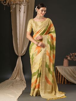 Akhilam - Womens Georgette Yellow Woven Design Designer Saree with Unstitched Blouse