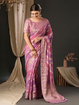 Akhilam - Womens Georgette Mauve Woven Design Designer Saree with Unstitched Blouse