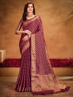 Akhilam - Womens Georgette Magenta Woven Design Designer Saree with Unstitched Blouse