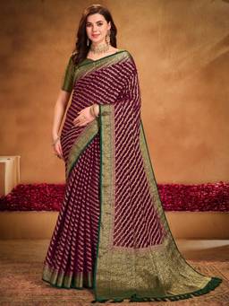 Akhilam - Womens Georgette Burgundy Woven Design Designer Saree with Unstitched Blouse