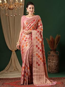 Akhilam - Womens Georgette Mauve Woven Design Designer Saree with Unstitched Blouse