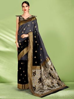 Akhilam - Womens Silk Blend Grey Woven Design Designer Saree with Unstitched Blouse