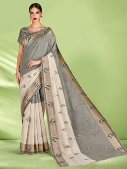 Akhilam - Womens Silk Blend Grey Woven Design Designer Saree with Unstitched Blouse