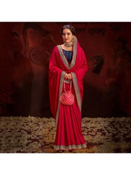Sareemall - Womens Vichitra Silk Pink Embellished Designer Saree with Unstitched Blouse