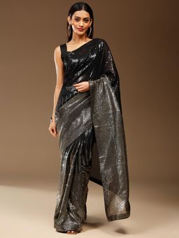 Akhilam - Womens Georgette Black Embellished Designer Saree with Unstitched Blouse