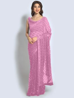 Akhilam - Womens Georgette Mauve Embellished Designer Saree with Unstitched Blouse