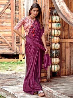 Sareemall - Womens Chiffon Purple Embellished Celebrity Saree with Unstitched Blouse