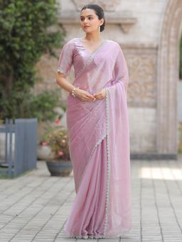 Sareemall - Womens Organza Mauve Embellished Designer Saree with Unstitched Blouse