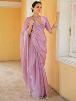 Sareemall - Womens Organza Mauve Embellished Designer Saree with Unstitched Blouse