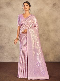 Akhilam - Womens Cotton Lavender Woven Design Designer Saree with Unstitched Blouse