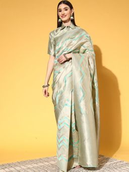 Sareemall - Womens Organza Sea Green Woven Design Handloom Saree with Unstitched Blouse