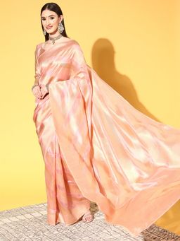 Sareemall - Womens Organza Pink Woven Design Handloom Saree with Unstitched Blouse