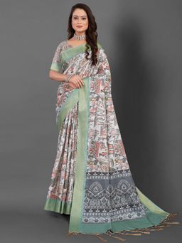 Akhilam - Womens Manipuri Silk Off White Printed Designer Saree with Unstitched Blouse