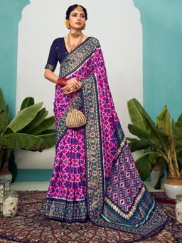 Sareemall - Womens Tussar Silk Purple Printed Designer Saree with Unstitched Blouse
