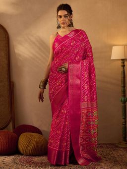 Sareemall - Womens Silk Blend Pink Printed Designer Saree with Unstitched Blouse