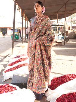 Sareemall - Womens Silk Blend Beige Printed Designer Saree with Unstitched Blouse