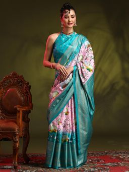 Akhilam - Womens Dola Silk Mauve Printed Designer Saree with Unstitched Blouse