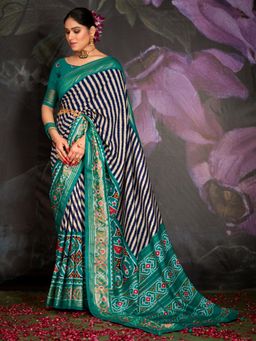 Sareemall - Womens Tussar Silk Green Printed Designer Saree with Unstitched Blouse