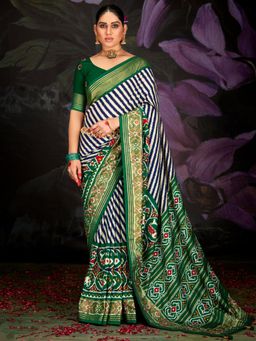 Sareemall - Womens Tussar Silk Green Printed Designer Saree with Unstitched Blouse