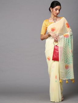 Akhilam - Womens Georgette Yellow Printed Designer Saree with Unstitched Blouse